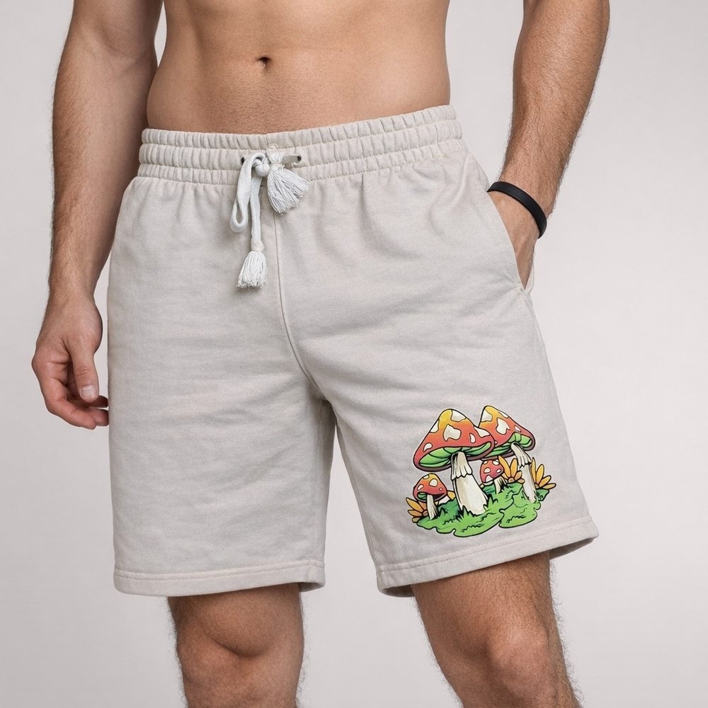 Brewery Men’s Mushroom Graphic Lounge Shorts Size Medium Drawstring Beige #2046